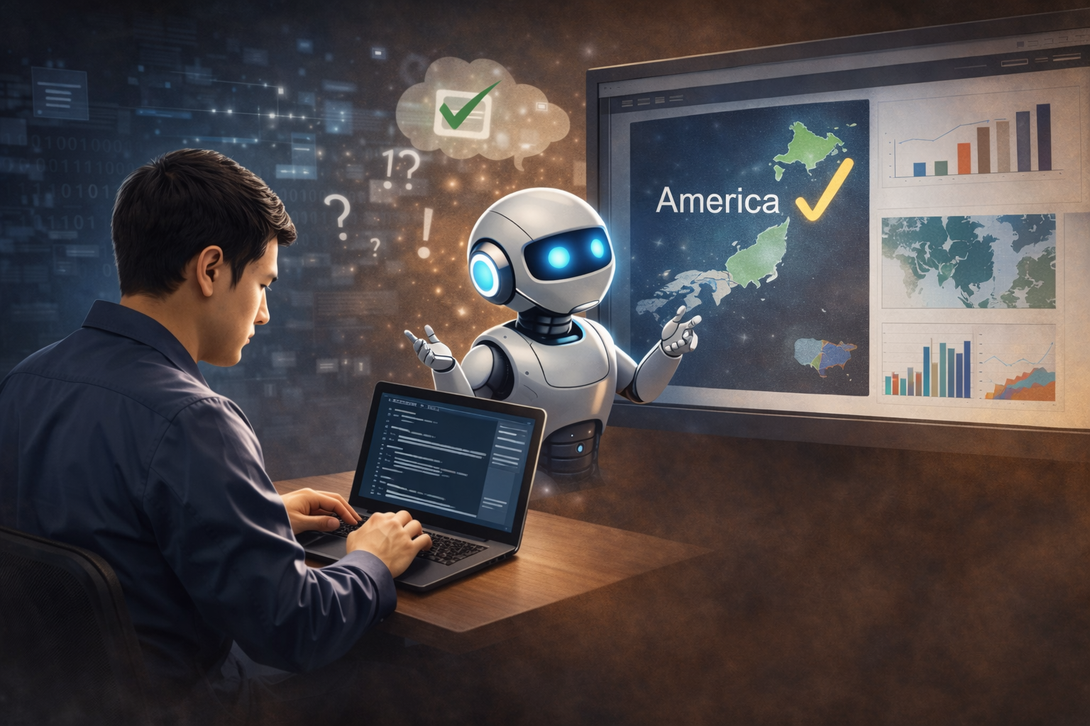 AIが自信満々に誤った情報を提示している様子