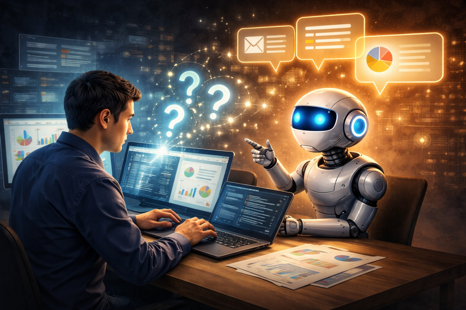 人がAIに質問を投げかけている様子